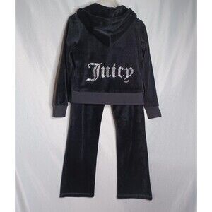 Juicy Couture Black Label Tracksuit Set Womens Large Black Velour Juicy